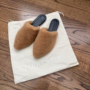 Jenni Kayne Tan Shearling Mules leather soles NEW Sz 41 made in Italy $425